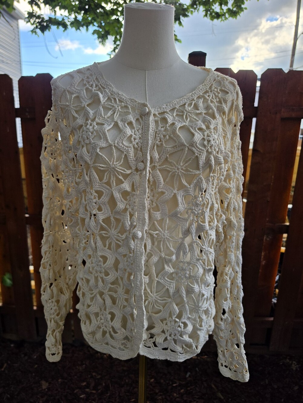 Lauren Brooke WomensCrochet Floral Openwork Cottage Coquette Cardigan